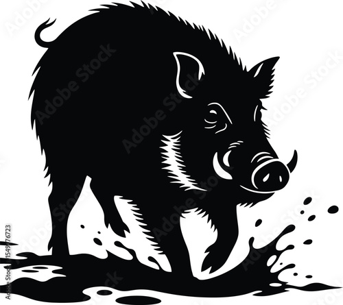 Wild Boar Silhouette Powerful Black and White Illustration
