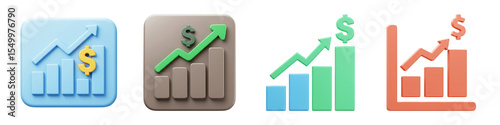 Bar Chart Icon – Upward Trend with Dollar – PNG Clipart Set

