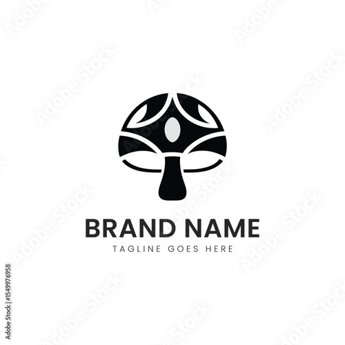 Stylized black mushroom logo with a modern design that stands out with clean lines and a minimalist aesthetic.