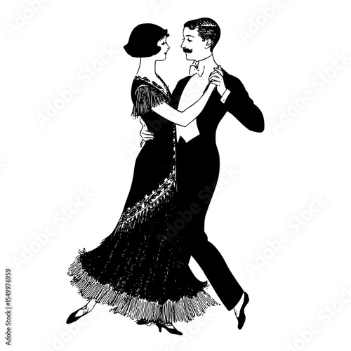 a black and white illustration of a man and woman dancing black, couple, dance, illustration, man, woman , Generative art.