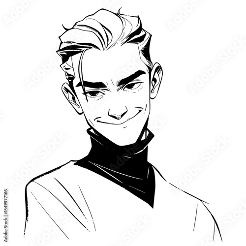 a black and white drawing of a man with a serious look on his face art, black, drawing, face, man, person, sketch , Generative art.