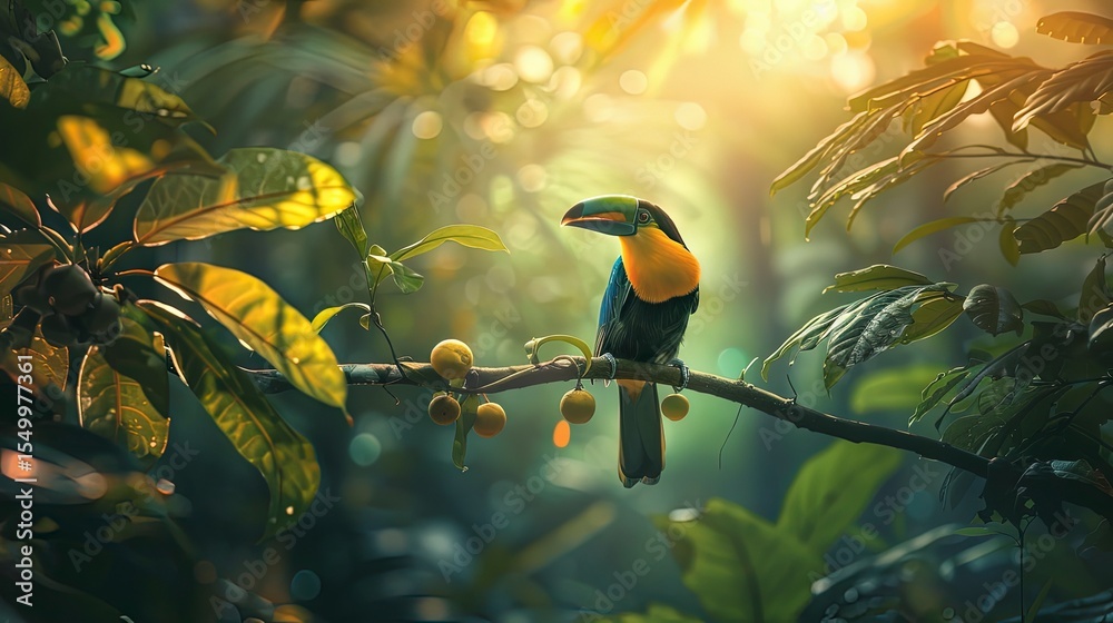 Fototapeta premium exotic colorful bird in the jungle, bird sitting on the branch