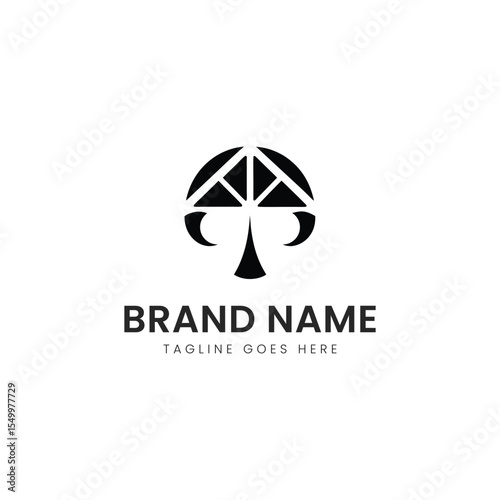 A minimalist black logo featuring a stylized tree design, embodying nature and growth, suitable for eco-friendly brands or outdoor activities.