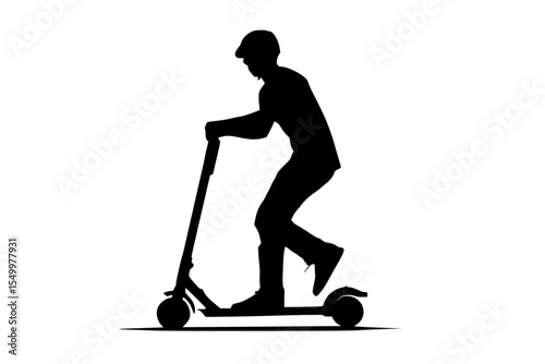 a black silhouette of a man on a scooter black, man, ride, scooter, silhouette , Generative art.