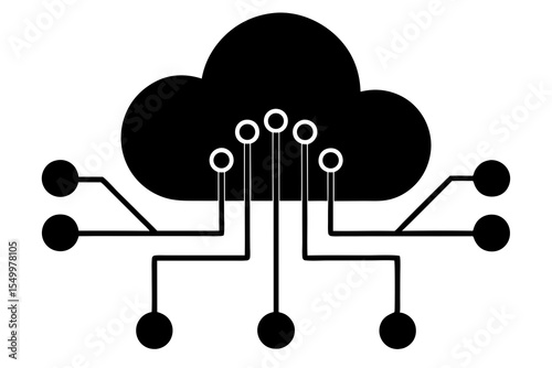 Cloud Computing Concept: Digital Network, Data Centers & Cybersecurity Flat Design