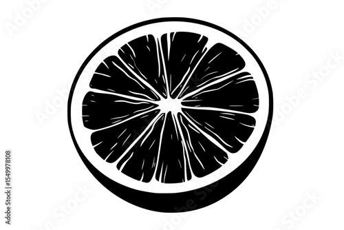 a black and white icon of a slice of lemon or lime black, circle, icon, lemon, lime, orange, silhouette , Generative art.