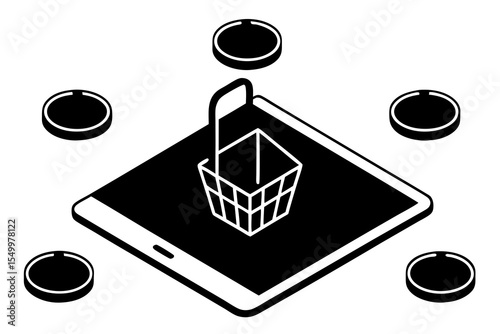 Isometric Smartphone Vector Illustration with Online Shopping Icons – Ecommerce, Payment, Delivery Concept