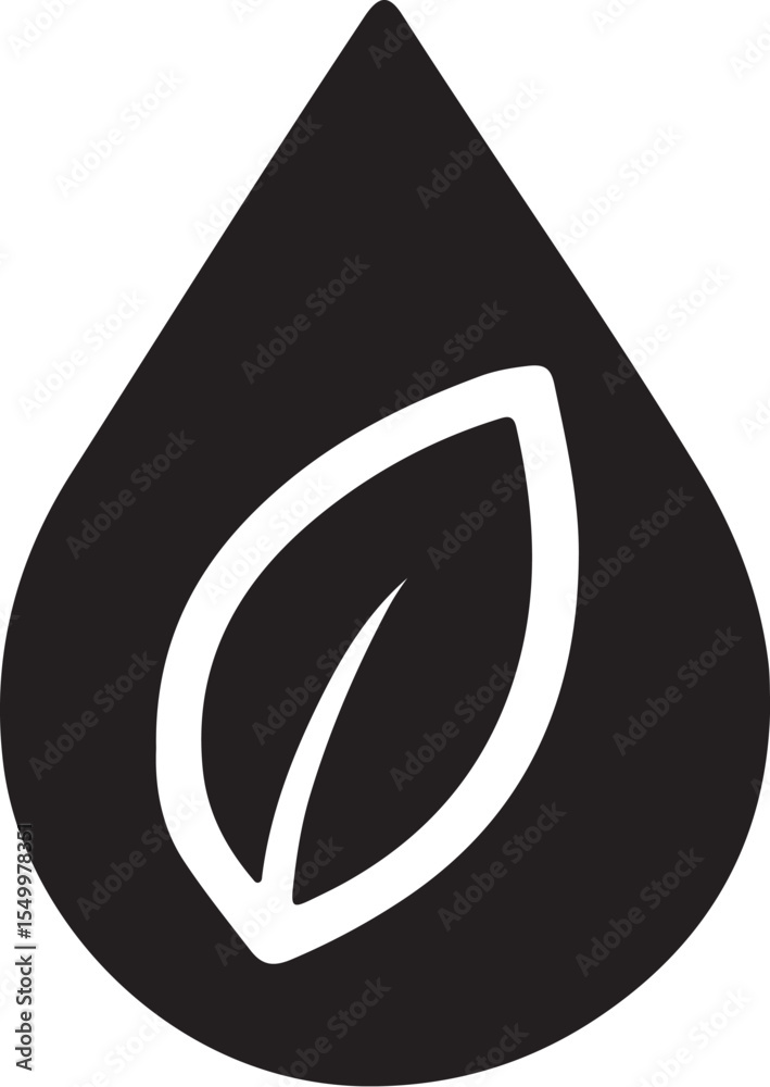 Water Droplet with Leaf Icon – Eco Silhouette Vector Water Droplet with Leaf Icon – Eco Silhouette Vector