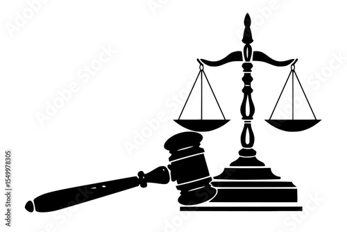 scales of justice icon in black simple style on a white background illustration black, icon, scale, style, symbol , Generative art.