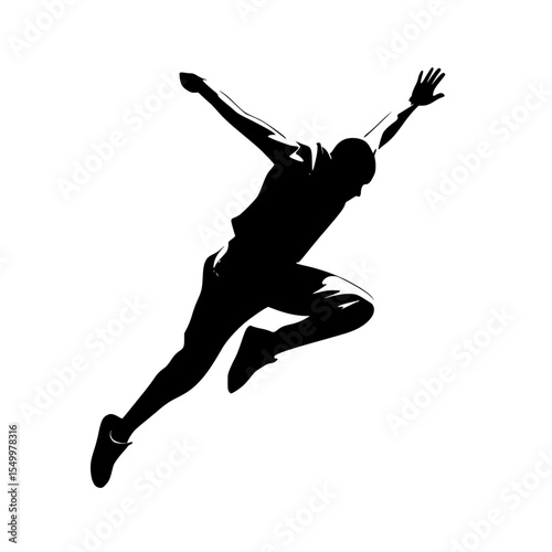 a black silhouette of a person jumping to catch a ball ball, black, jump, man, person, silhouette, woman , Generative art.
