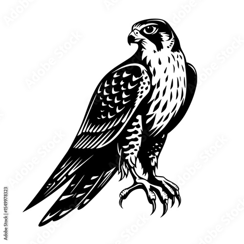 a black and white silhouette of a hawk or bird of prey bird, black, falcon, hawk, silhouette , Generative art.