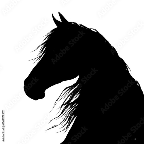 a black silhouette of a horse on a white background black, head, horse, mane, silhouette , Generative art.