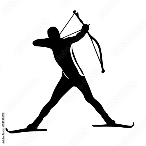 a black silhouette of a man shooting a bow and arrow arrow, black, bow, man, shoot, silhouette , Generative art.