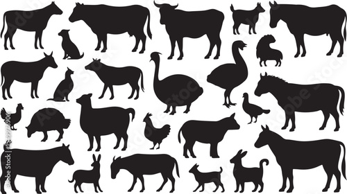 Farm Animals Silhouette Vector Set Diverse Livestock Collection Graphic Art