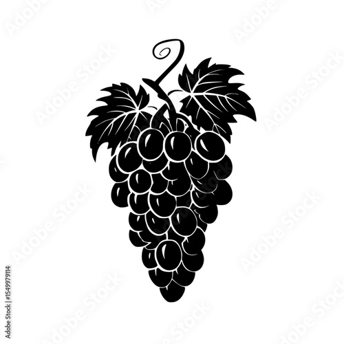 a black silhouette of a vine with a leaf black, branch, grape, icon, leaf, silhouette, vine , Generative art.
