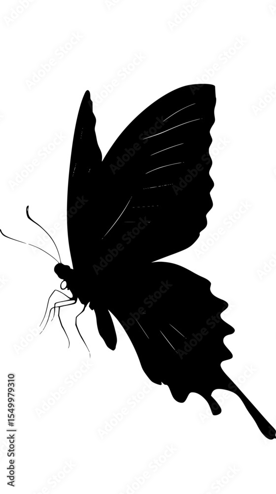 Fototapeta premium a black and white silhouette of a butterfly black, butterfly, silhouette, wing , Generative art.
