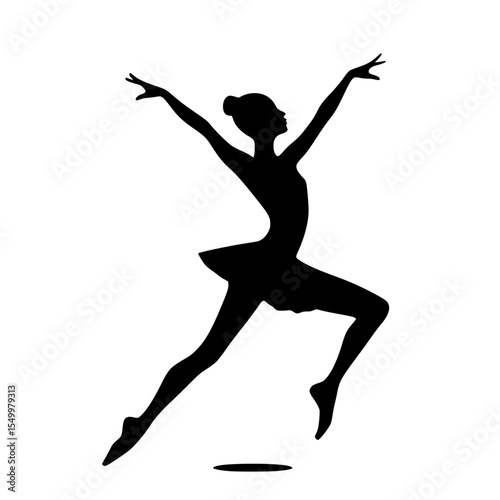 black silhouette of a young woman dancing on a white background ballerina, black, dance, girl, silhouette, woman, young , Generative art.