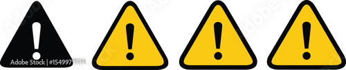 Set of Warning Sign Icons, Exclamation Mark, Hazard, Danger, Alert, Caution, Error, Attention, Problem, Risk, Notification, Security, Safety, Black, Yellow, Triangle, Graphic, Vector, Isolate