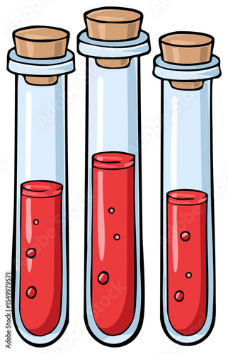 Cartoon test tubes with red liquid clipart illustration, isolated 