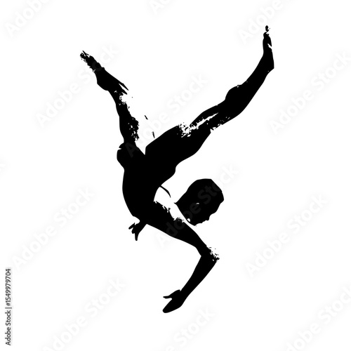 a black silhouette of a man doing a trick on a white background photo black, leg, man, silhouette , Generative art.