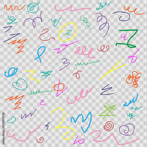 Abstract background of multicolored curved lines and scribbles