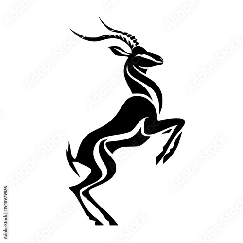 a black silhouette of an antelope on its hind legs antelope, black, deer, illustration, leg, silhouette , Generative art.