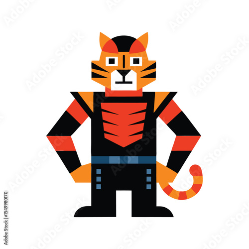 Brave tiger knight in shining battle armor Vector illustration