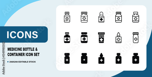 Medicine Bottle & Container Icon Set