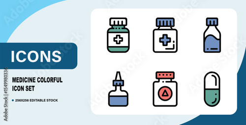 Medicine Colorful Icon Set Bubdle