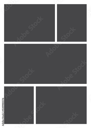 5 Empty geometric photo collage grid rectangle template shape. Modern tiles pattern mosaic for portfolio presentation. Background and photo album for wall mood board	