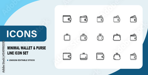 Minimal Wallet & Purse Line Icon Set