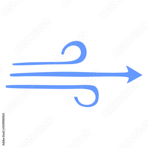 Simple blue air flow icon with swirl and arrow in motion