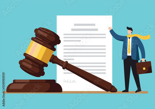 Wooden gavel and law book symbolize justice and legal authority in a courtroom