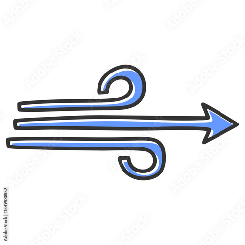 Gradient wind icon with arrow, vector breeze air flow direction