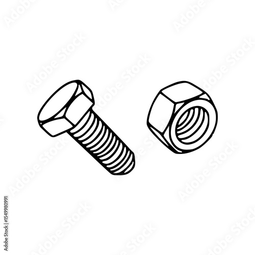 bolt and nut fastener set isolated