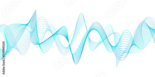 Abstract vector background with black wavy lines.  Digital frequency track equalizer. Stylized line art background. Vector illustration. Wave with lines created using blend tool. modern simple lines.