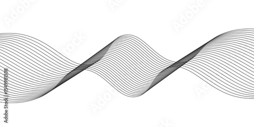 Abstract vector background with black wavy lines.  Digital frequency track equalizer. Stylized line art background. Vector illustration. Wave with lines created using blend tool. modern simple lines.