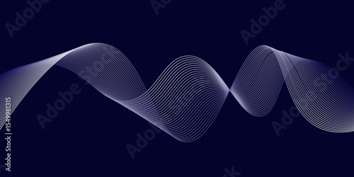 Abstract vector background with black wavy lines.  Digital frequency track equalizer. Stylized line art background. Vector illustration. Wave with lines created using blend tool. modern simple lines.