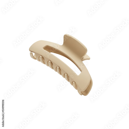 Isolated beige hair claw clip on transparent background
