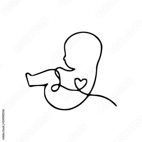 one line art baby with love symbol