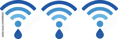  Set of Water Signal Icons, Water Purity, Filtration, Cleanliness, Hydration, Environmental, Eco-Friendly, Blue, Drop, Wave, Wireless, Connection, Quality, Freshness