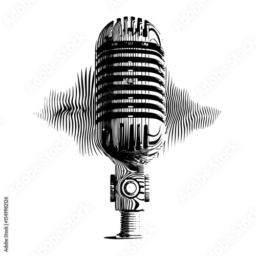 a black and white illustration of a microphone art, black, illustration, microphone , Generative art.