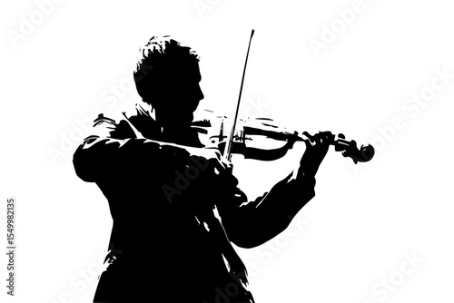 a black and white silhouette of a man playing the violin black, man, play, silhouette, violin, violinist , Generative art.