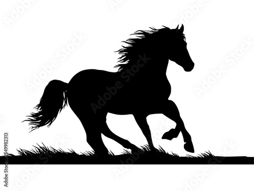a black silhouette of a horse on a white background black, grass, horse, run, silhouette , Generative art.