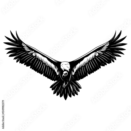 an illustration of a bird of prey in flight with wings spread bird, black, eagle, flight, fly, illustration, wing , Generative art.