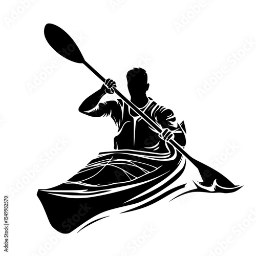 a black silhouette of a man in a kayak on the water black, boat, canoe, kayak, man, river, silhouette, water , Generative art.