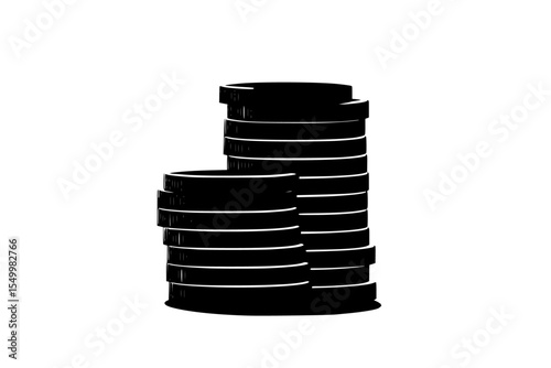 a stack of coins with a tower on top barrel, black, coin, icon, stack, top, tower , Generative art.