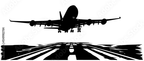 the black and white plane is taking off from the runway airplane, black, fly, plane , Generative art.