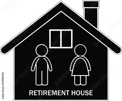 Retirement House silhouette vector illustration, Vintage vector illustration of Retirement House, Retirement House line art vector icon design