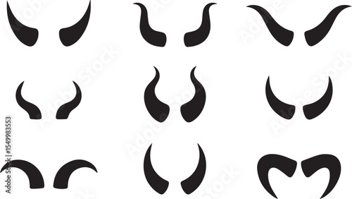 Collection of Devil Horns Silhouette Vector Illustration Set Dark Style
